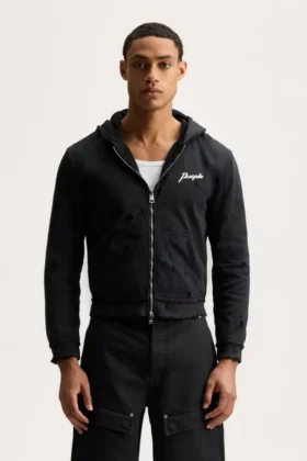 Hoodie med dragkedja och skripttext