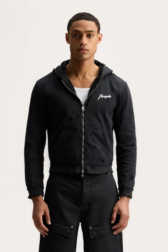 Hoodie med dragkedja och skripttext