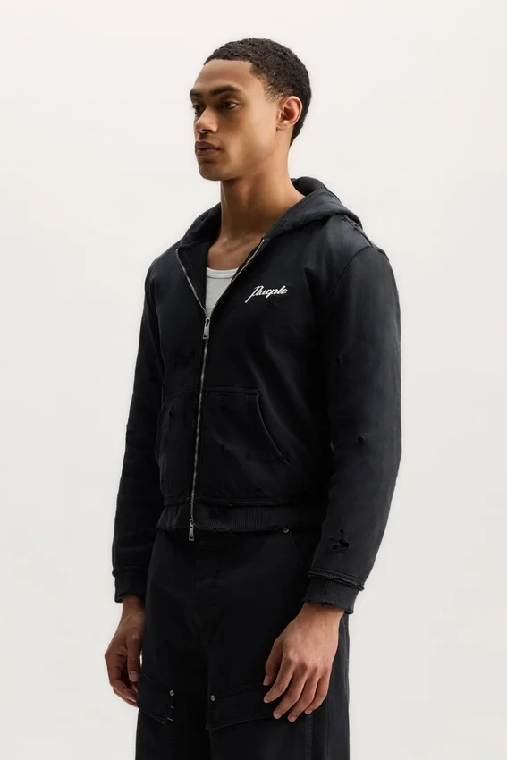 Hoodie med dragkedja och skripttext